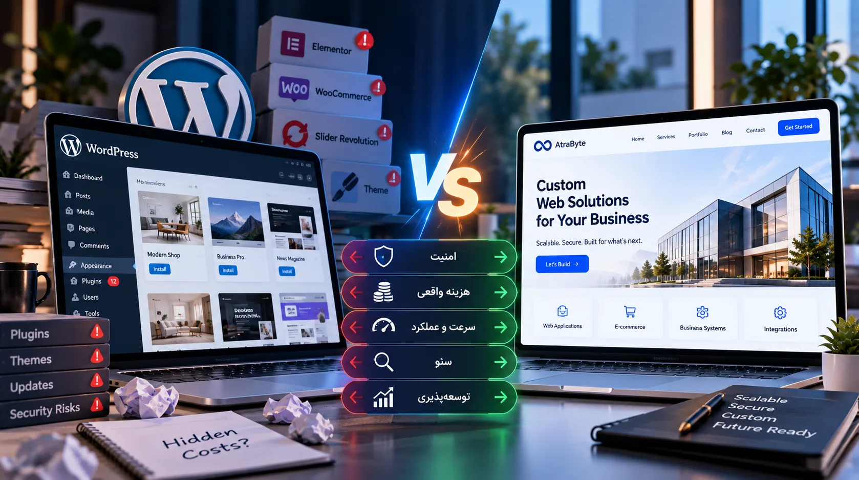 Vergleich zwischen WordPress und individueller Website-Entwicklung hinsichtlich Sicherheit, Kosten, Performance und Erweiterbarkeit 2026