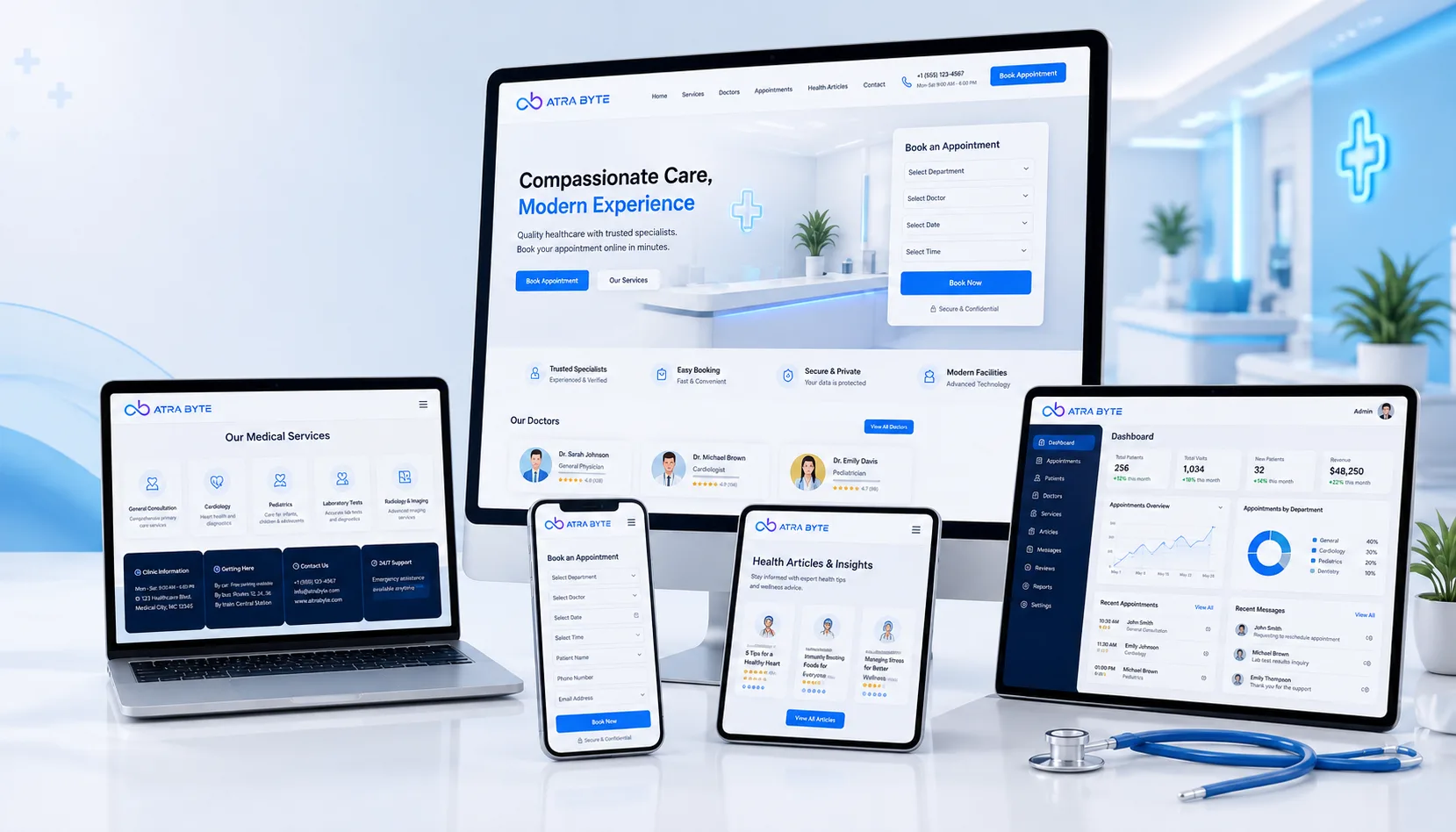 Website für Ärzte und Kliniken mit Arztprofilen, Online-Terminbuchung und responsivem Design
